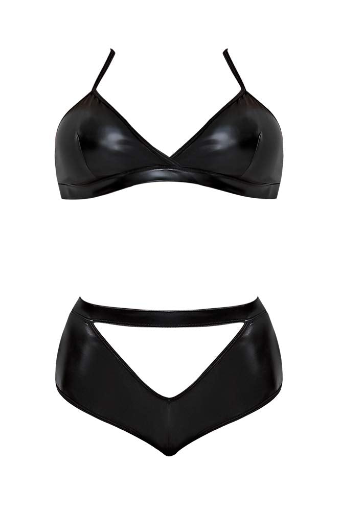 Liquid Onyx Bra & Crotchless Panty- O/S