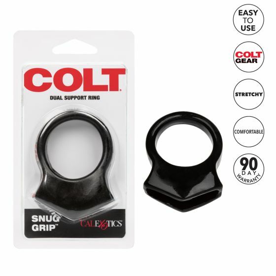 Colt Snug Grip Dual Support Cock Ring Black - Penis + Scrotum Ring Enhancer