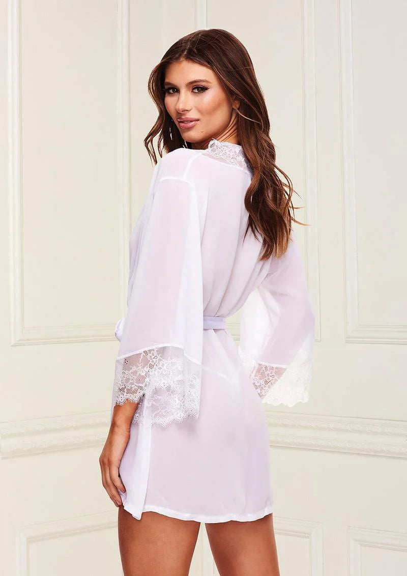 Sheer Chiffon and Lace Robe in White- One Size