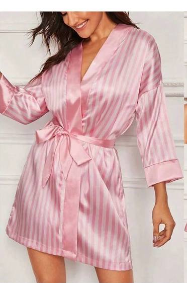 VS Pink and White Stripe Satin Robe- One Size