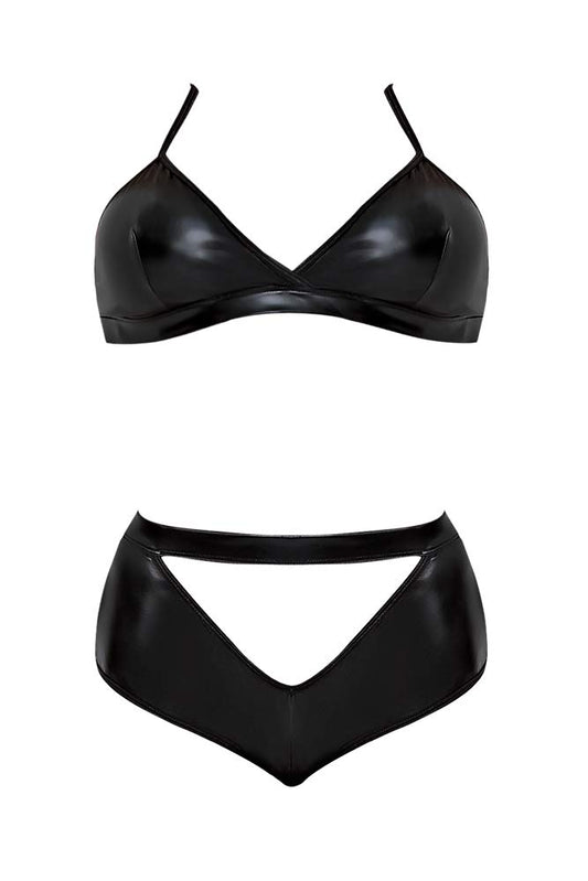 Liquid Onyx Bra & Crotchless Panty- O/S