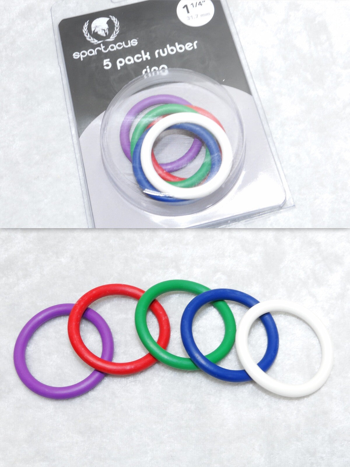 Spartacus Rubber Cock Ring, 1.25", 5 Multicolor Pack