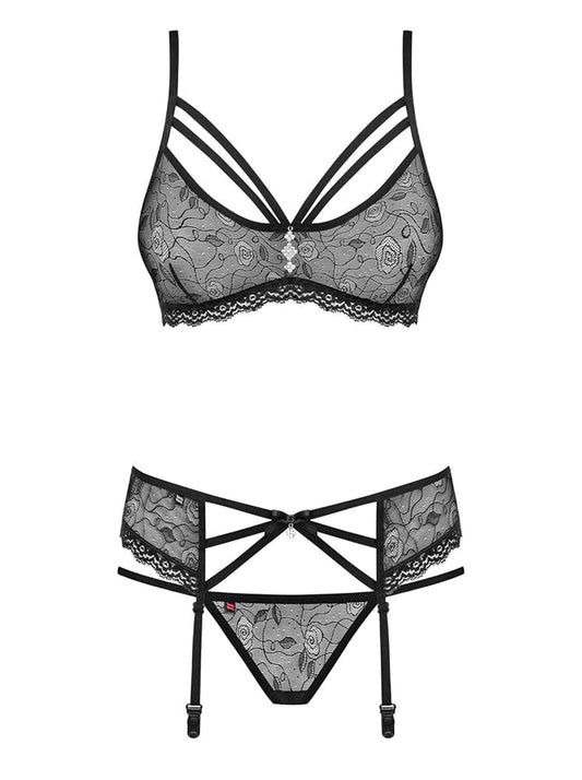 Obsessive Sheer Lacy Set 818-SEG-1, Black,S/M