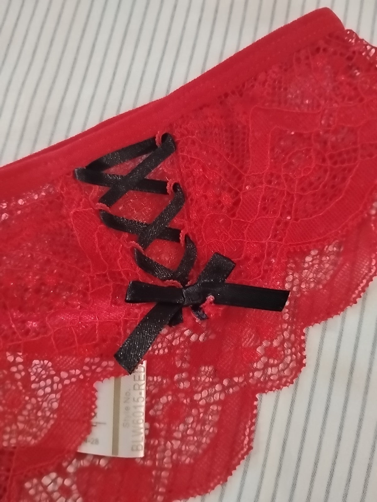 Red Lace Boyshort with Black Bows By Baci-SIZE SMALL
