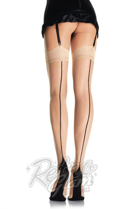 Sheer Black Seam Cuban Heel Stockings- QUEEN SIZE