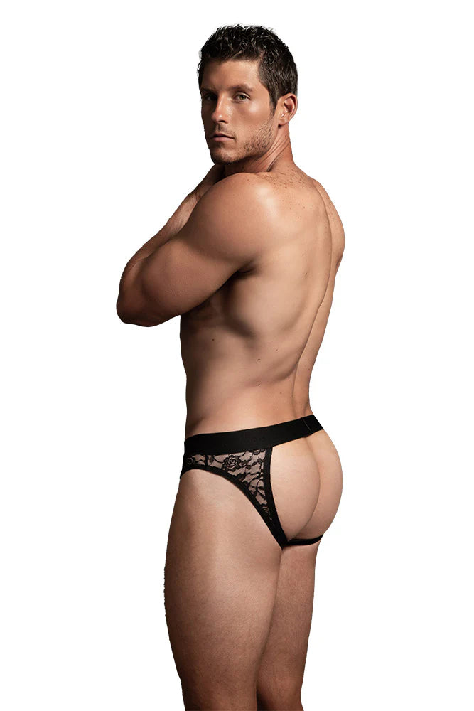 Allure Lingerie - Luca - Men's Lace Open Back Brief - Black - L/XL