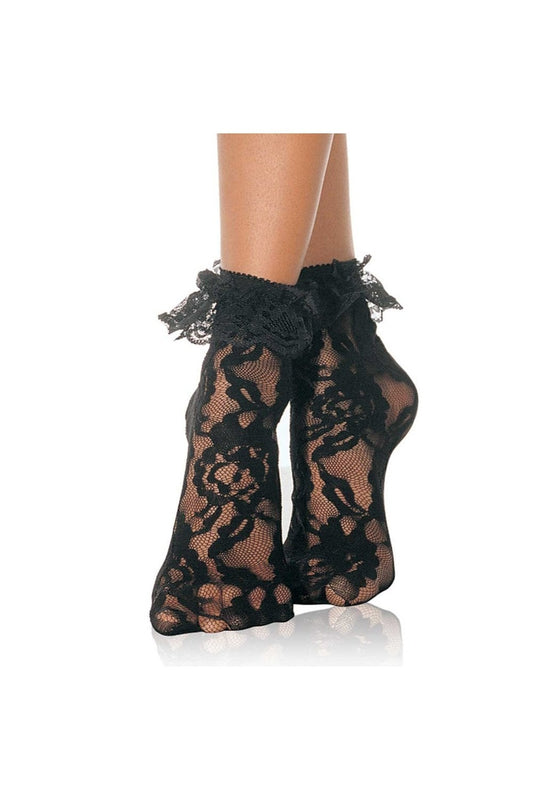 LEG AVENUE Lace Ruffle Top Anklets- BLACK