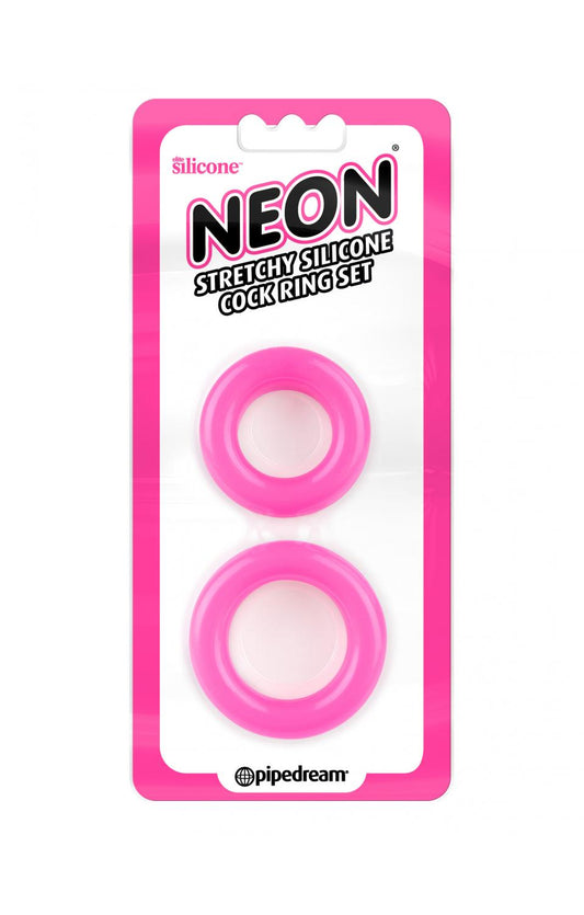 Neon Stretchy Silicone Cock Ring Set - Pink